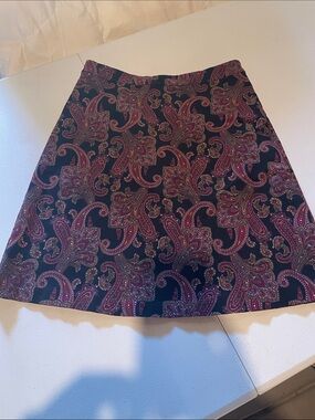 Margaret M Black A-Line Skirt with Purple Paisley Motif